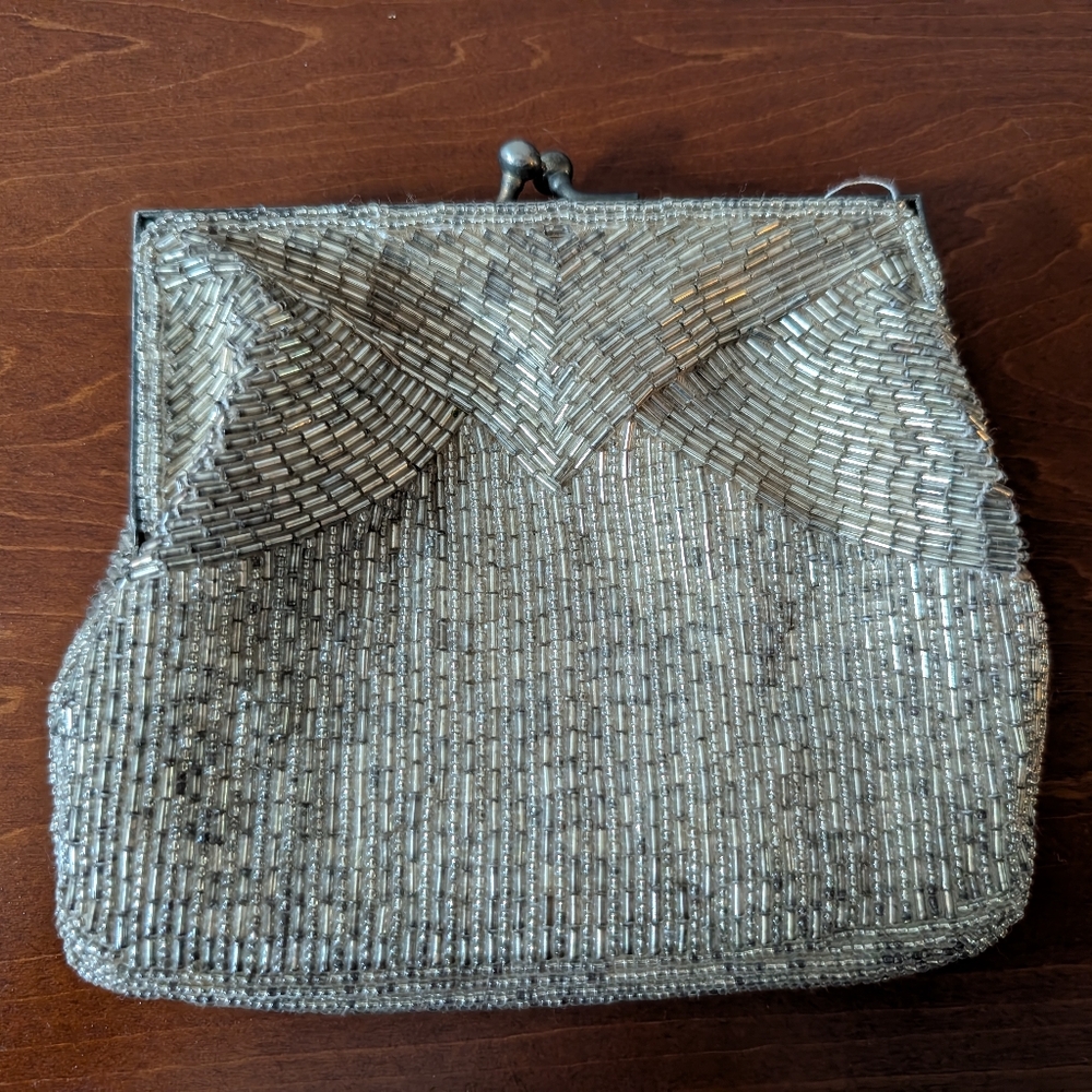 Vintage Magid Elegant Silver Beaded Clutch